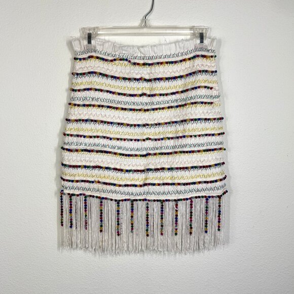 Majorelle Hana Mae Skirt White Multicolor Beaded Fringe Mini Size Small - Picture 1 of 14